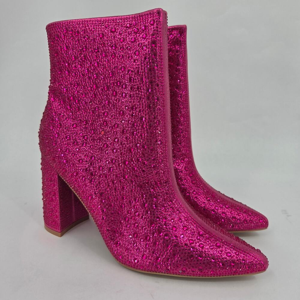 NEW Jess Lea Pink Sparkle Rhinestone Pointed Toe Bootie Ankle Boot Size 10